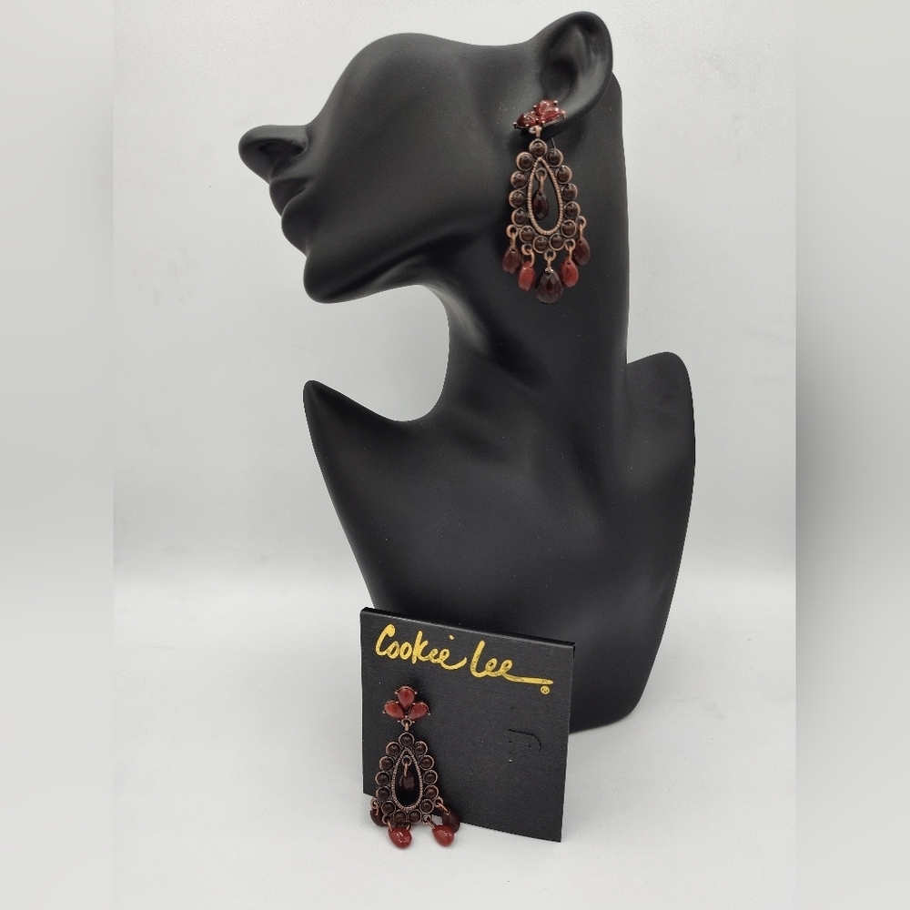 Cookie Lee Chandelier With Red And Gold Detail Earrings NWT